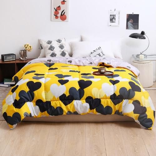 LUNA HOME 1 Piece Family size Print Duvet (Comforter) 220*240cm Reversible, Heart Design Yellow and Gray Color.