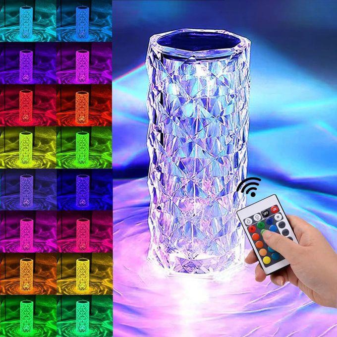 Crystal Table Lamp with LED Touch Light with Remote Control, USB Rechargeable with 16 Changing Colors, Rose for Romantic, Parties and Dinner by Holiloma, Multi Color