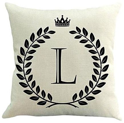 Generic Home-Crown Letter Alphabet Pattern Cotton Linen Cushion Cover 45*45cm Pillowcase beige