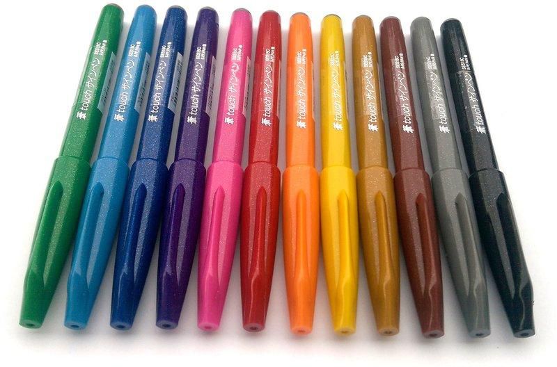 Pentel Touch Brush Sign Pen - Set of 12 Colors
