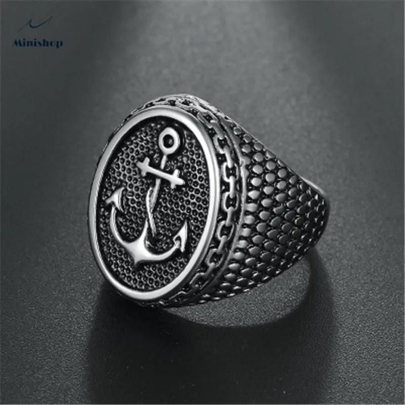 Men Fahion Retro Personality Ring Titanium Steel Alloy Anchor Ring Punk Suit Watches Jewelry