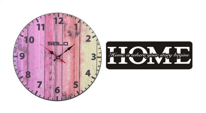 Solo B424-5 Wooden Round Analog Wall Clock - 40 Cm With Home Wooden Tableau