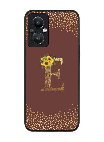 Rugged Black edge case for OnePlus Nord N20 5G Slim fit Soft Case Flexible Rubber Edges Anti Drop TPU Gel Thin Cover - Custom Monogram Initial Letter Floral Pattern Alphabet - E (Brown )
