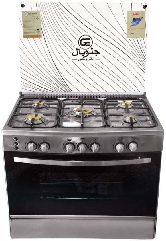 Get Global Freestanding Gas Stove, 5 Burners, Self-Ignition, Full Stainless Steel, Copper Burners, Fan, 60 X 90 Cm - Silver with best offers | Raneen.com