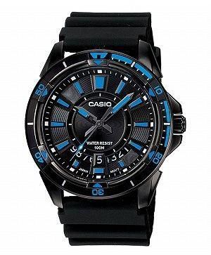 Casio Men's Black with Blue Accent Analog Dial Black Resin Band Watch [MTD-1066B-1A1]