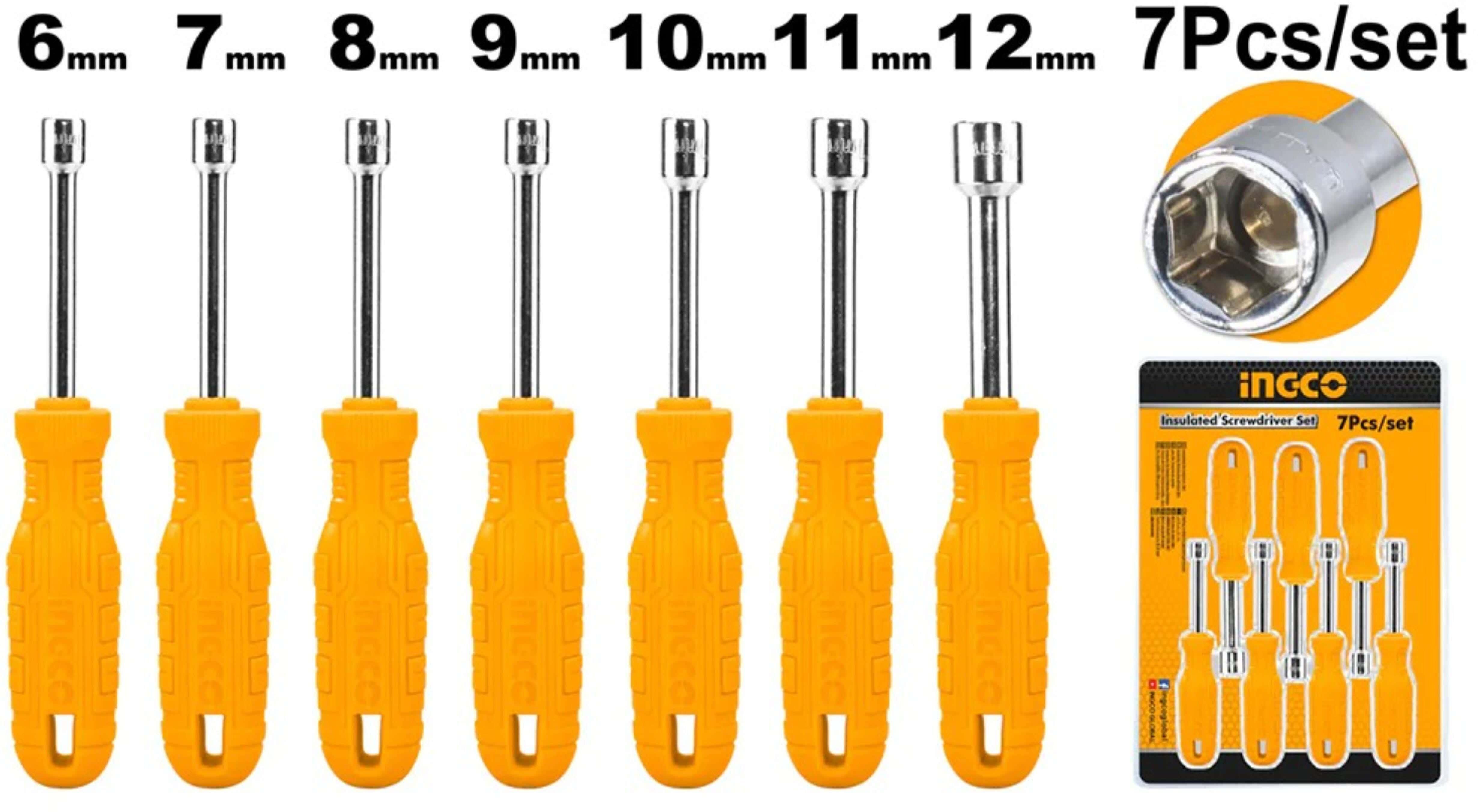 Get Ingco Hknsd0701 Nut Screwdriver Set, 7 Pieces - Yellow with best offers | Raneen.com