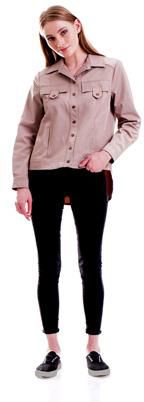 Collared Neckline Front Button 2 Pocket Jacket - Size: L (Stone Color)
