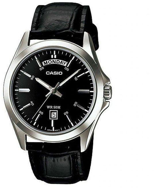 Casio Men MTP-1370L-1A Leather Watch - Black