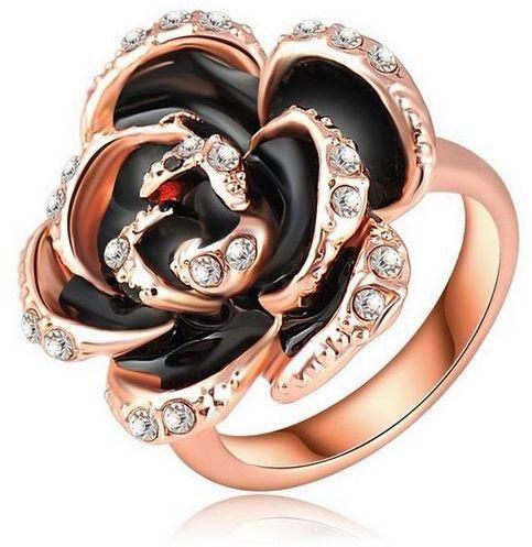 Fashion Black Rose 18K Gold Plated Ring