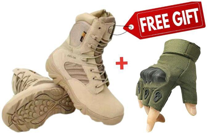Delta MILITARY/JUNGLE TACTICAL DESERT HIKING BOOT + FREE HALF FINGER PROTECTIVE GLOVES