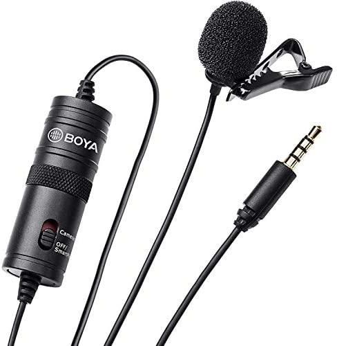 Boya by-m1 3.5mm electret wearable condenser microphone for smartphones iphone, android and dslr cameras, camcorders and pc with 1/4'' adapter, Auxiliary