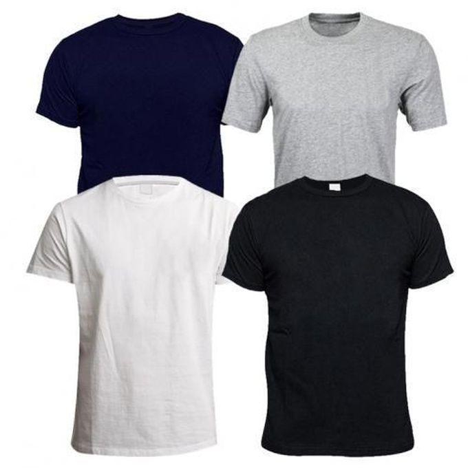 4 Round Neck T Shirt Plain - Black, Navy Blue, Grey, White