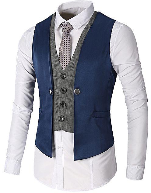 Fashion Men Slim Fit Business Suit Vests - Blue