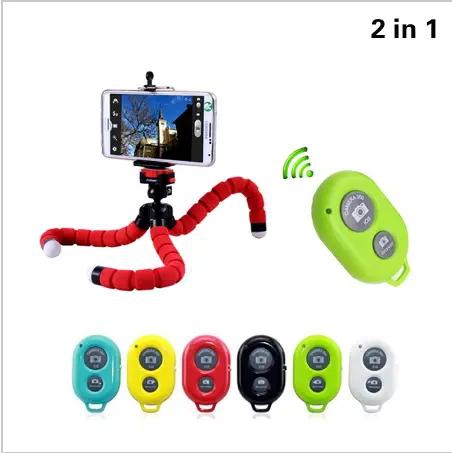 2in1 Car Phone Holder Flexible Octopus Tripod Bracket Selfie Stand Mount With Bluetooth Remote