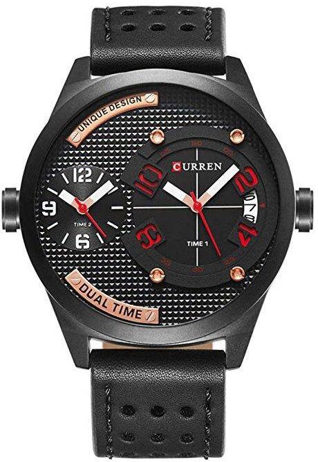 Curren 8252 Casual Men Quartz Movement Watch With Leather Strap Sports Watch - Black, Red