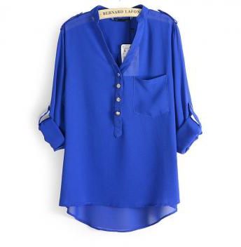 Women's Lady Loose Long Sleeve Chiffon Casual Blouse Shirt Tops Fashion Blouse blue l