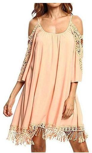 Gamiss Women'S Crochet Lace Loose Dress - Light Pink