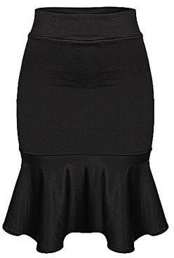 Ladies Corporate Midi Bodycon Peplum Pencil Skirt - Black