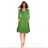 Generic Women's 3/4 Sleeve Embroidery Square Neck Knee Length Dress - Green