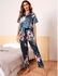 SHEIN Floral Print Satin Lapel Pajama Set