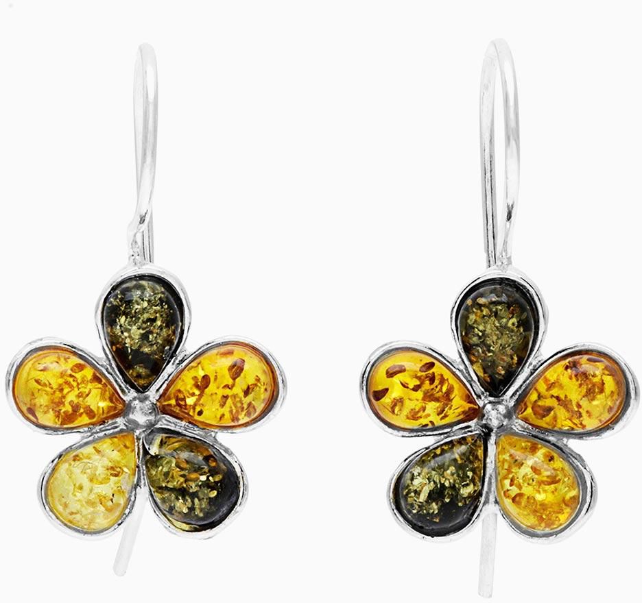Sterling Silver Amber Flower Earrings
