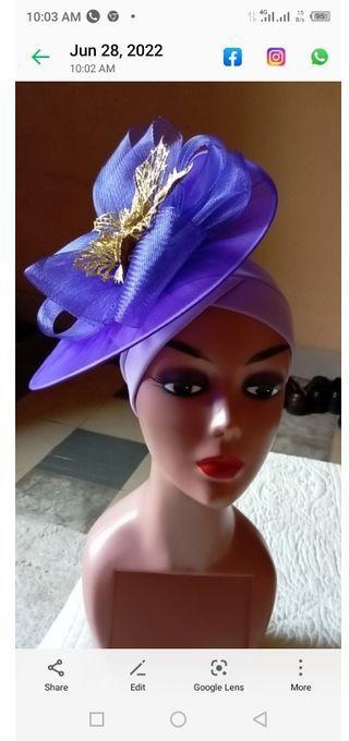 Ladies Turban Cap With Fascinator - PURPLE
