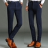 Bluelans Fashion Men Straight Slim Fit Flat Front Trousers Casual Solid Color Long Pants-Navy Blue