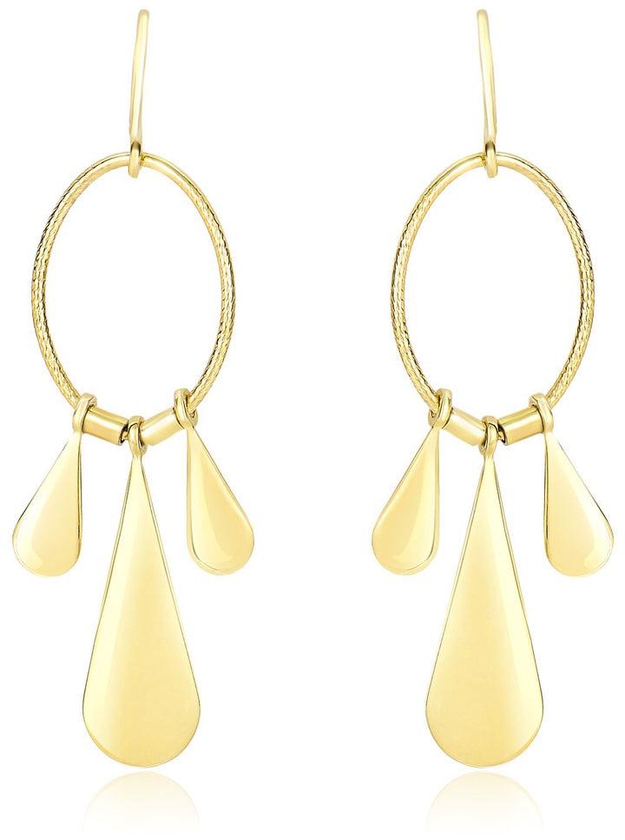 14k Yellow Gold Graduated Teardrop and Open Oval Drop Style Earrings-rx60444