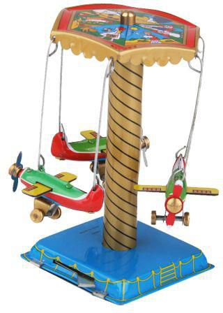 2Pcs Windup Spinning Airplane Carousel Clockwork Toys Collectible Room Decor 