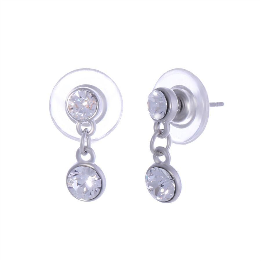 Scarlet Bijoux  Rhodium Plated Clear Crystal Duo Drop Earrings, E1139-5