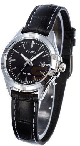 Casio LTP1308L-1AV Women's Black Leather Quartz Watch with Black Dial
