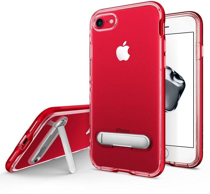 Slim Transparent Silicone Case Cover with Built-in Kickstand for iPhone 6, 6S in Clear Red