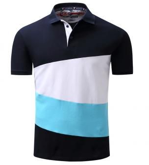 Stylish Men's Solid Business Casual Polo Shirt Deep Blue S