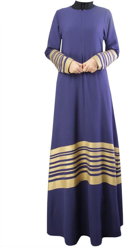 فستان نسائي محتشم للمحجبات أزرق داكن اللون ذو أكمام طويلة المقاس لارج