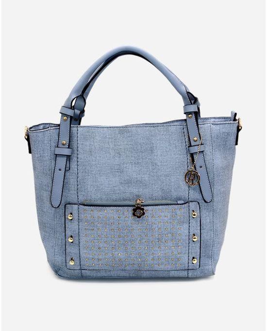 Tata Tio Leather Shopper Hand Bag - Dark Blue