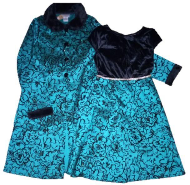 Emily West Girls' Woven Flocked Coat Set With Matching Velvet Dress