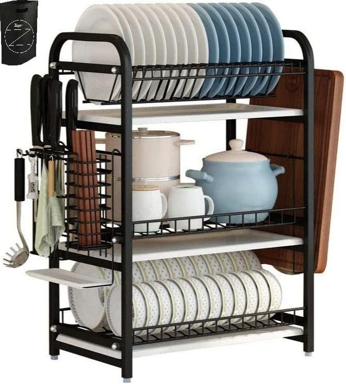 3-Tier Dish Drainer, Large Capacity Dish Drying Rack, Dish Drainer Set, Kitchen Utensil Holder, Kitchen Organizer With Drip Tray, Kitchen Shelf (Cup Holder) (Cutting Board Rack) + Zigor Special Bag