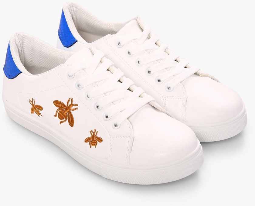 White Bee Embroidered Lace Up Sneakers