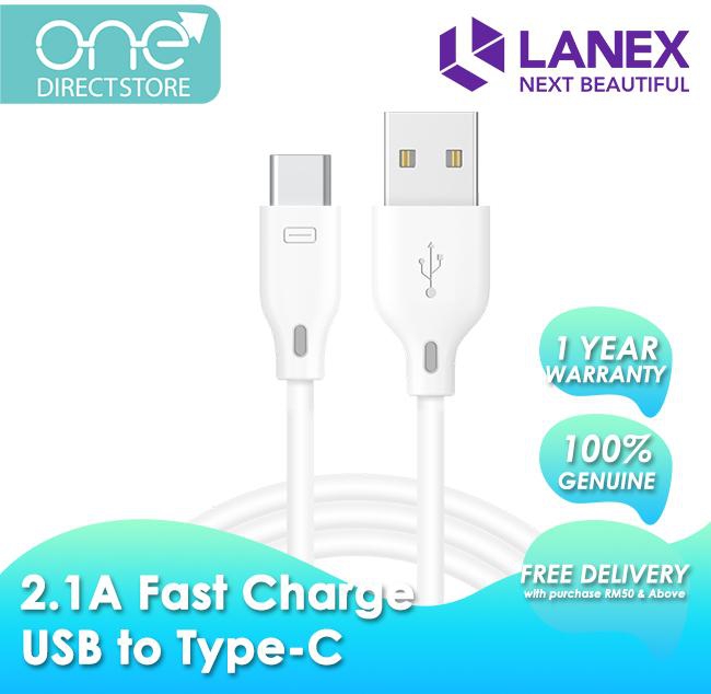 Lanex 2.1A Fast Charge USB to Type-C Cable 2M - LTC N06C (White)