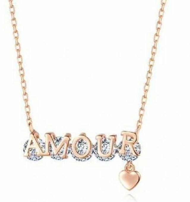 Necklace Creative Letter Creative Amour Love Crystal Stainless Steel - Plated18K Rose Gold