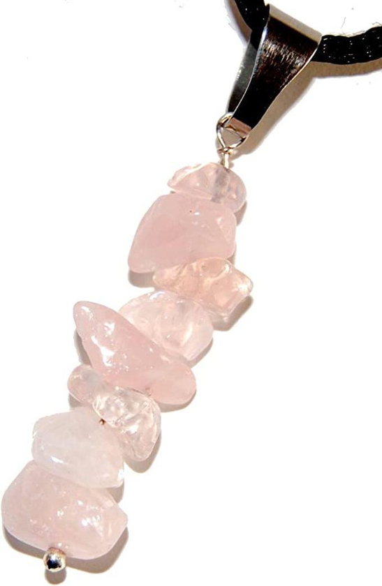 Sherif Gemstones Chip Chunk Pendant Necklace Natural Rose Quartz