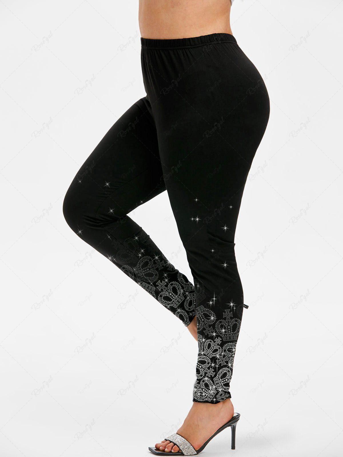 Plus Size Glitter Sparkling Crown Star Print Skinny Leggings - 6x