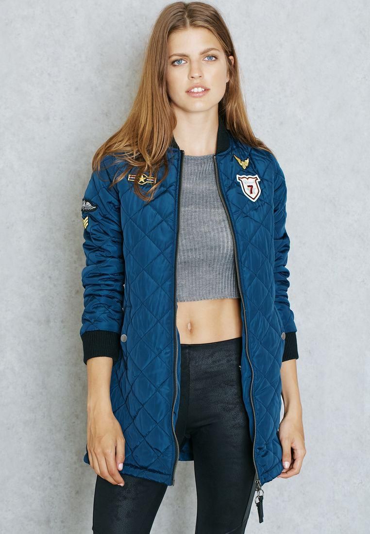 Badge Quilted Longline Jacket