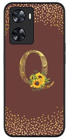 Rugged Black edge case for Oppo A57 4G Slim fit Soft Case Flexible Rubber Edges Anti Drop TPU Gel Thin Cover - Custom Monogram Initial Letter Floral Pattern Alphabet - Q (Brown )