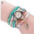 Duoya Women Pastoral Style Colorful Multilayer Strap Knitted Bracelet Wrist Watch Gift-Blue