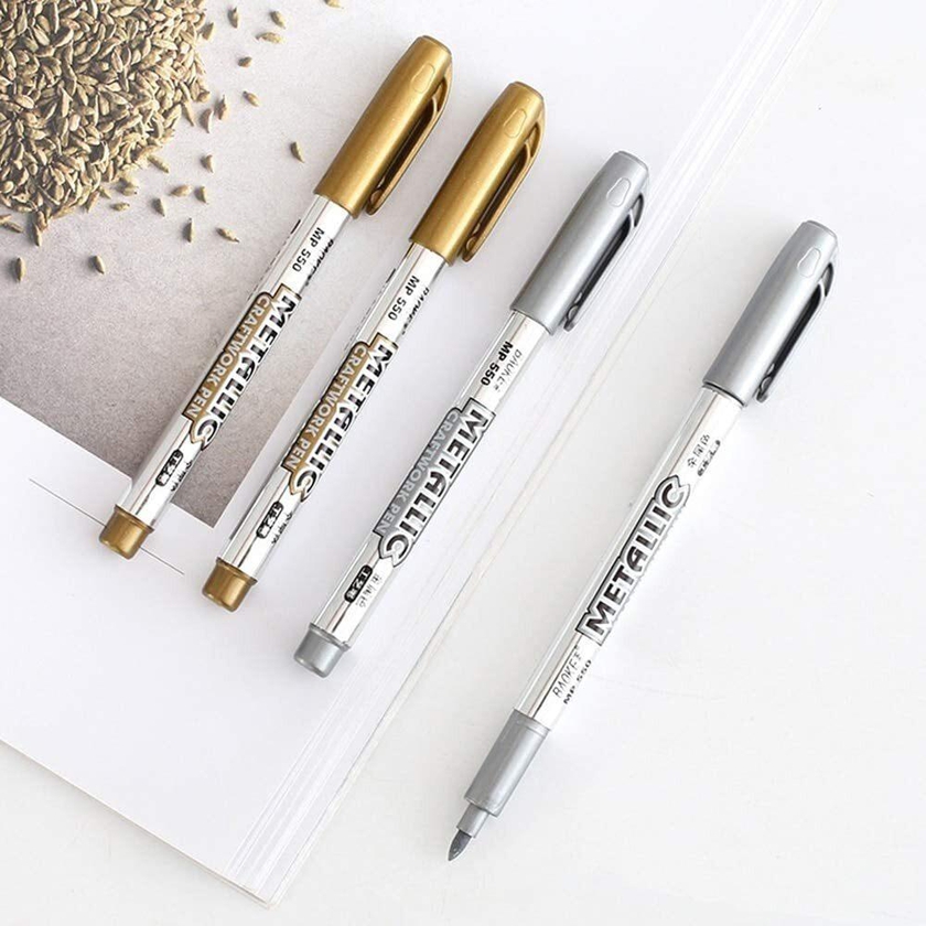 Generic Highlighters, 1Pcs Metallic Waterproof Permanent Paint Marker Pens Gold And Silver For Drawing Marker Craftwork Pen (Gold)