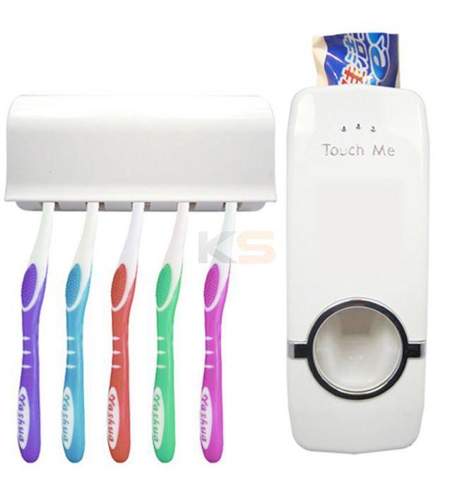 [5 PCS/Set] Original Touch Me Automatic Toothpaste Dispenser With Brush Holder Set White