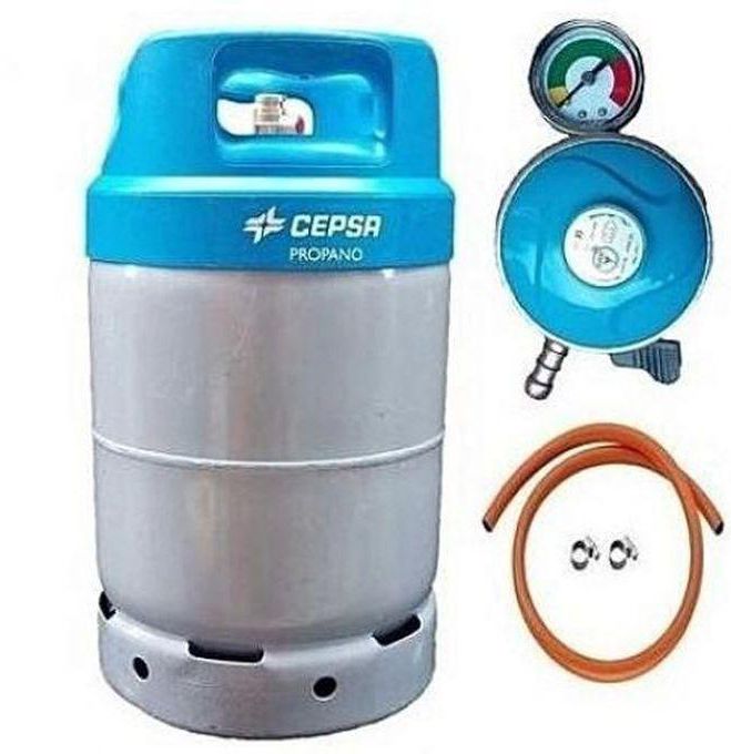 Cepsa 12.5kg Gas Cylinder + Regulator, Hose & Clips - Blue Cap