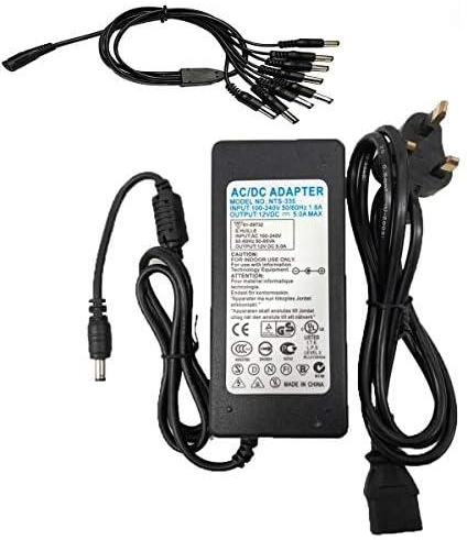 AC/DC 12V 5A Power Adapter 12Volt 5Amp 60W Adaptor Desktop Switch Supply For CCTV Camera And LED Strip with depatchable 1 to 8 spliter cable