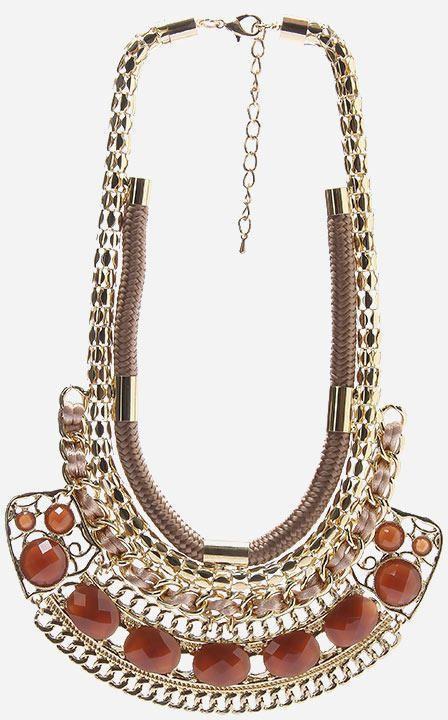 Style Europe Princess Stones Necklace - Gold & Beige
